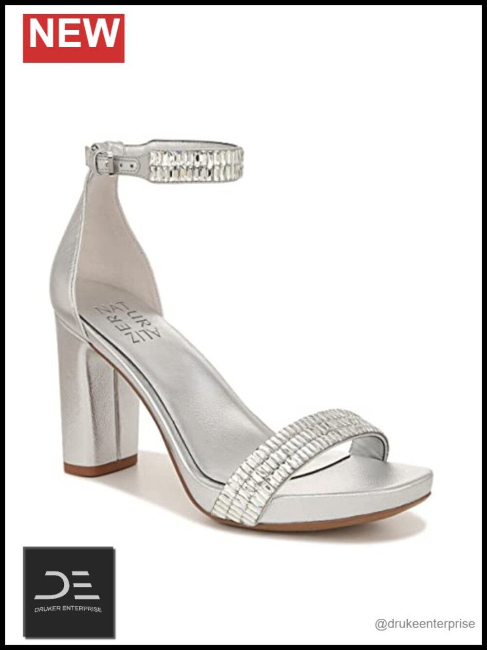 Naturalizer Women's Heeled Sandals - Open Toe Block Heel Ankle Strap Dress